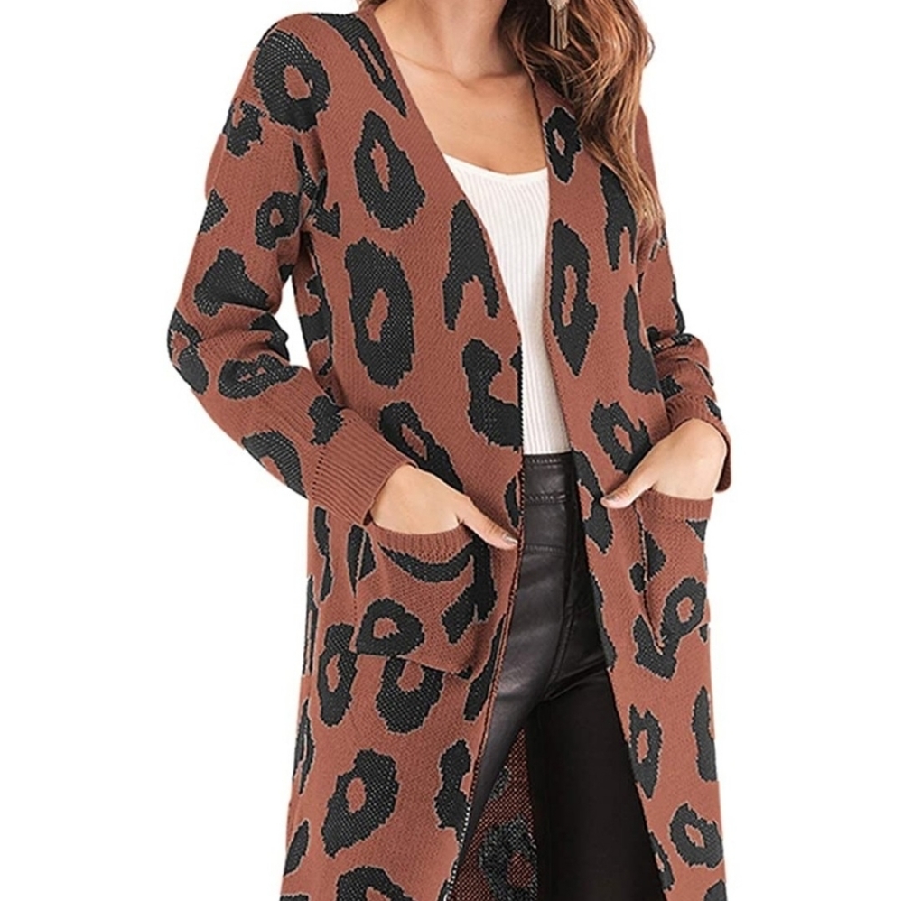 Long sleeve lepord print cardigan open front